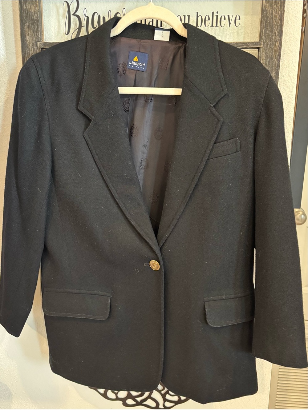 Lizsport Vintage Women's Black Single-Button Blazer Sz 10 Petite